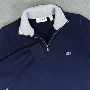 Lacoste Quarter Zip Sweater Mens Small Navy Blue Knit Crocodile Logo Prep